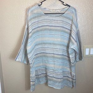 Soft surroundings xl gauzy woven striped tunic blue/green/white/tan
